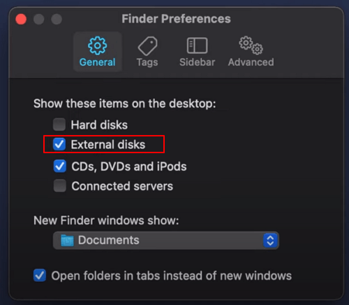 A imagem do disco rígido externo não aparece no Mac