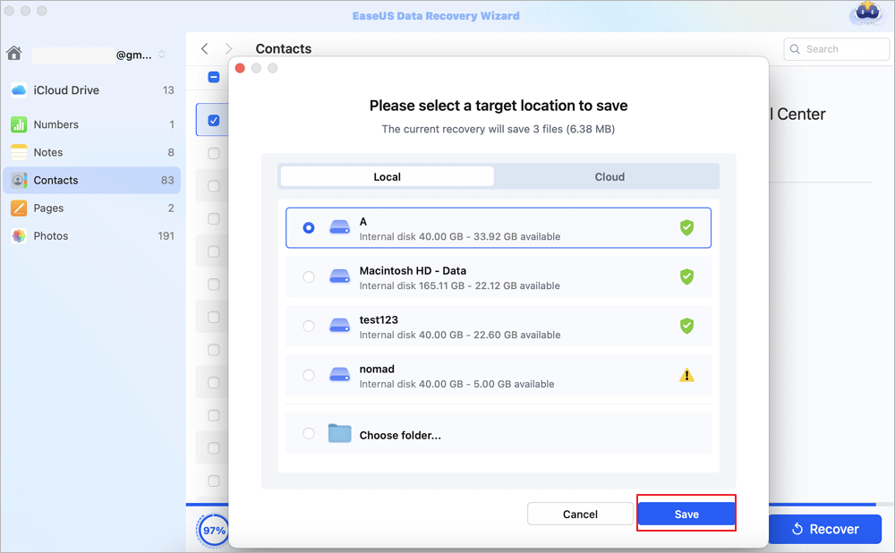 Save recovered contacts