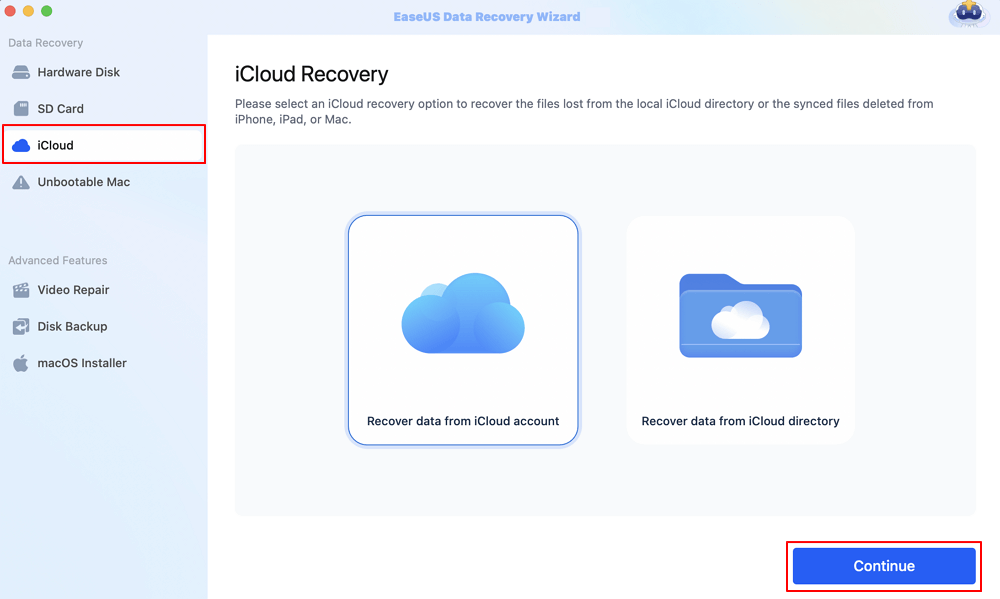 Choose iCloud Recovery
