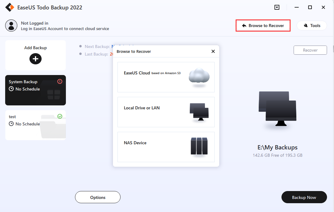 EaseUS Todo Backup Browse to Recover